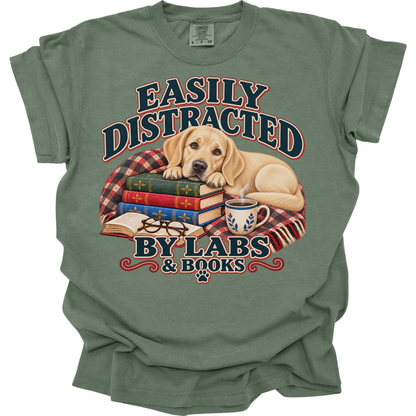 Yellow Lab Shirt, Easily Distracted by Labs and Books, Labrador Mom Book Lover Tee