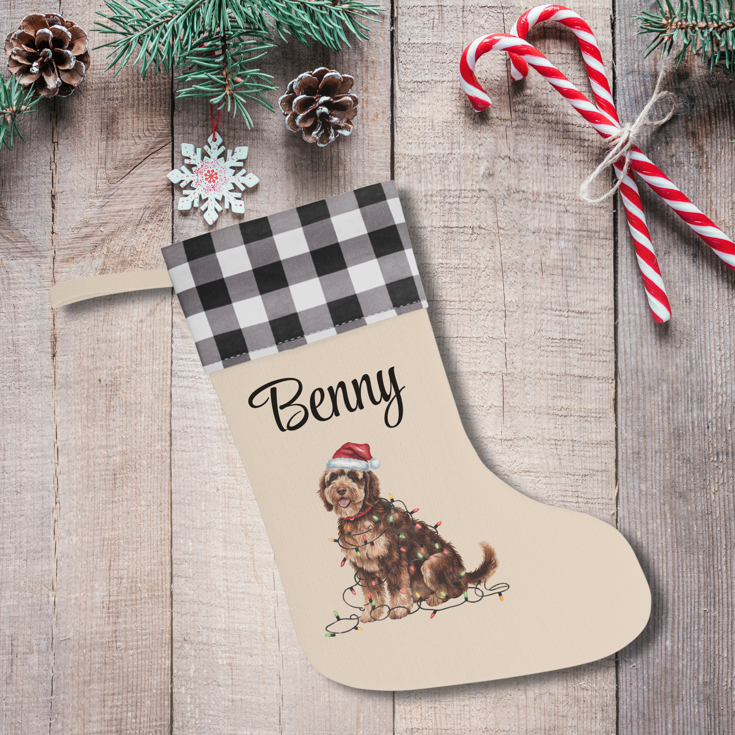 Personalized Portuguese Water Dog Christmas Stocking, Holiday Decor Gift for Pet Lovers