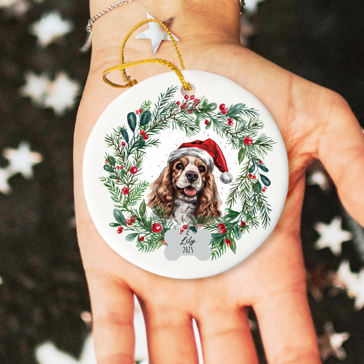Personalized Cocker Spaniel Ornament, Custom Dog Christmas Ornament, Customized Pet Name Ornament, Pet Memorial, Custom Dog Keepsake