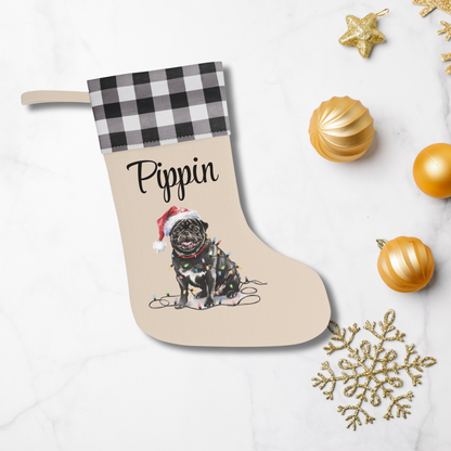 Personalized Black Pug Christmas Stocking, Holiday Decor Gift for Pet Lovers