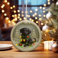 Load image into Gallery viewer, Black Lab Christmas Ornament, Personalized Labrador Retriever Puppy with Holiday Lights, Custom Dog Lover Gift, Tree Decoration
