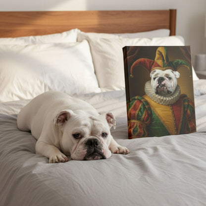 Personalized Jester Dog Portrait, Custom Renaissance Pet Art Canvas