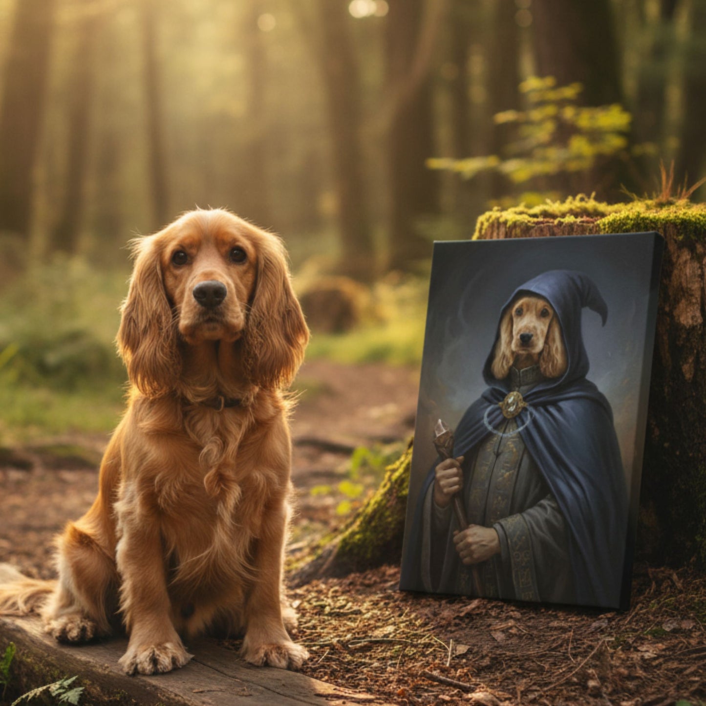 Personalized Dog or Cat Wizard Portrait, Custom Fantasy Sorcerer Pet Canvas