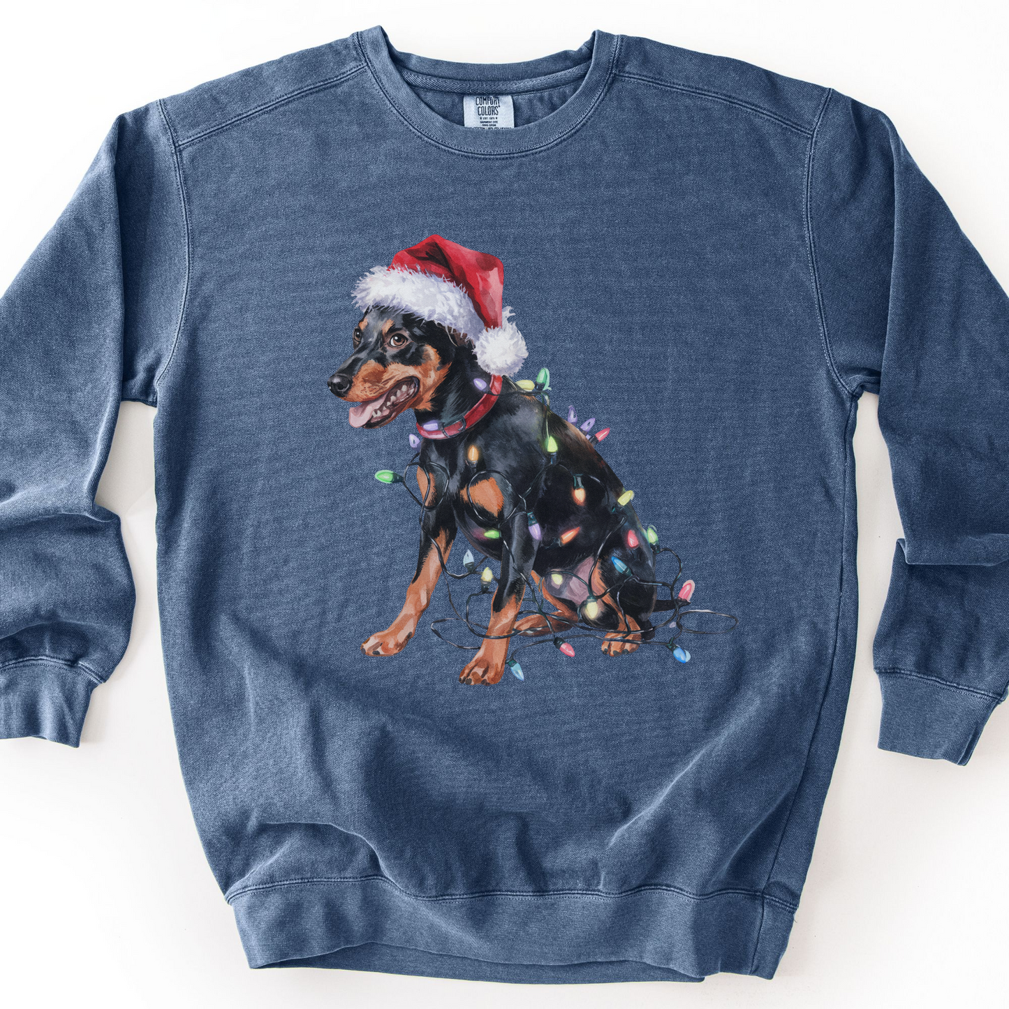 Miniature Pinscher Christmas Lights Dog Sweatshirt, Festive Min Pin Mom Apparel
