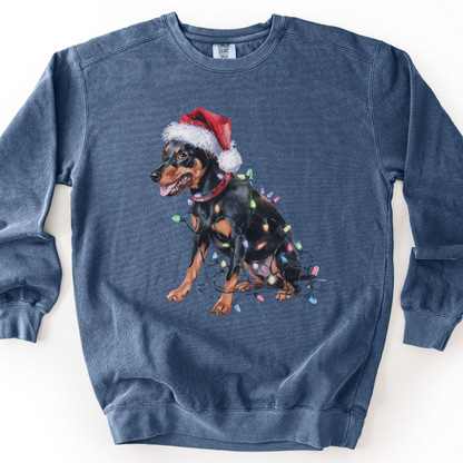 Miniature Pinscher Christmas Lights Dog Sweatshirt, Festive Min Pin Mom Apparel