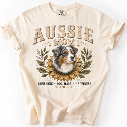 Australian Shepherd Mom Shirt, Aussie Mom Sunflower Tee, Vintage Dog Lover Gift