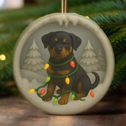 Personalized Rottweiler Christmas Ornament, 3D Clay-Style Dog Keepsake with Lights