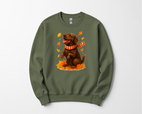 Load image into Gallery viewer, Chocolate Labrador Fall T-Shirt, Autumn Dog Sweatshirt, Pet Lover Gift, Cozy Canine Apparel, Chocolate Lab in Leaves
