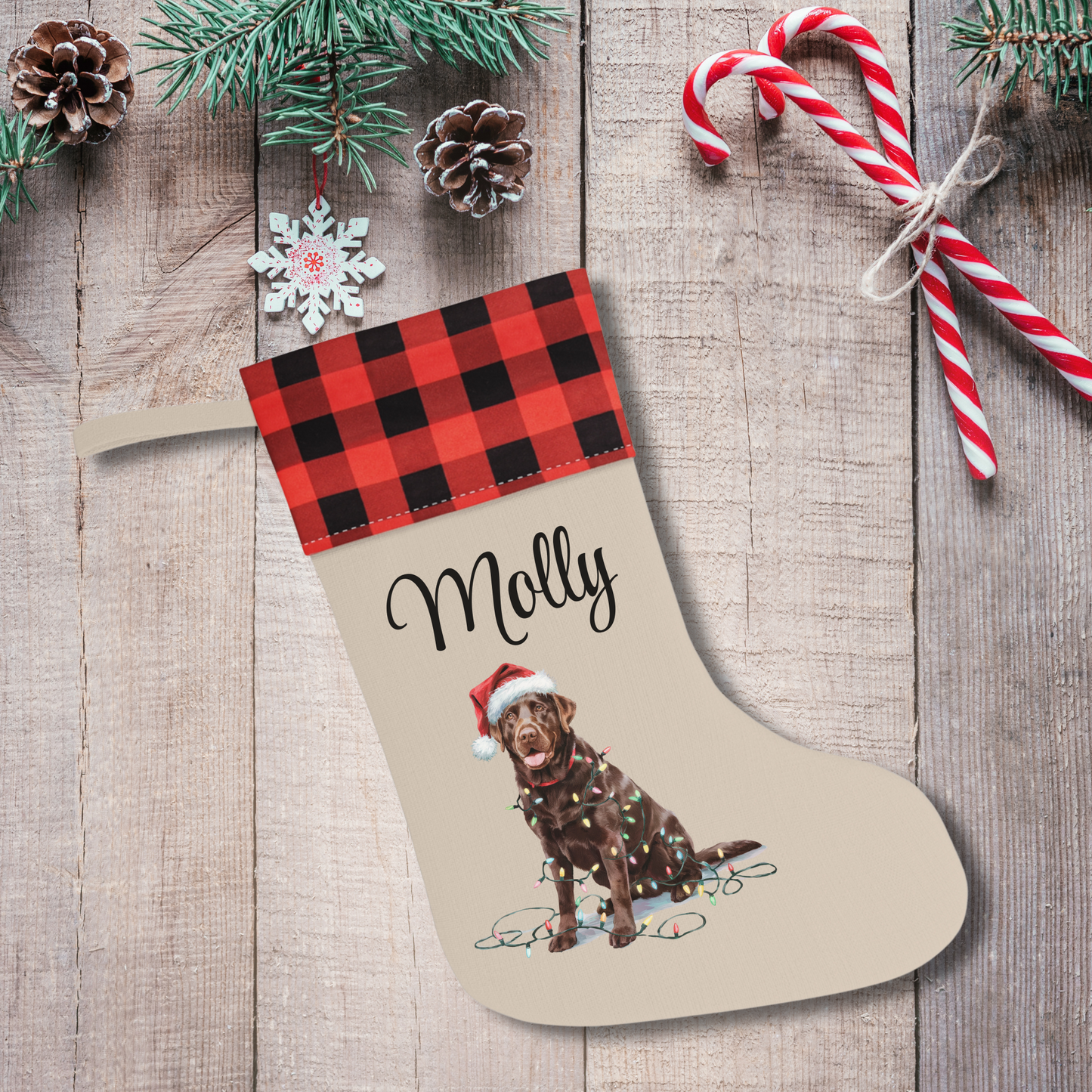 Personalized Chocolate Labrador Christmas Stocking,  Holiday Decor Gift for Pet Lovers