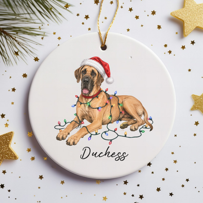 Personalized Fawn Great Dane Christmas Ornament, Festive Dog Keepsake