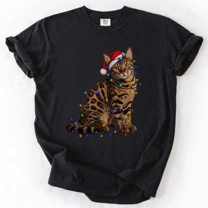 Bengal Cat Christmas Lights Shirt, Comfort Colors Holiday Cat Lover Tee