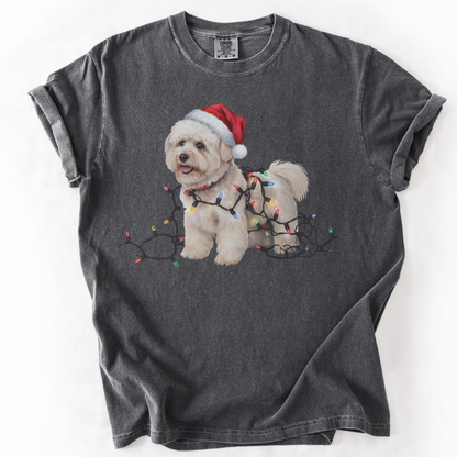 Bichon Frise Christmas Lights Shirt, Festive Holiday Tee for Fluffy Dog Lovers