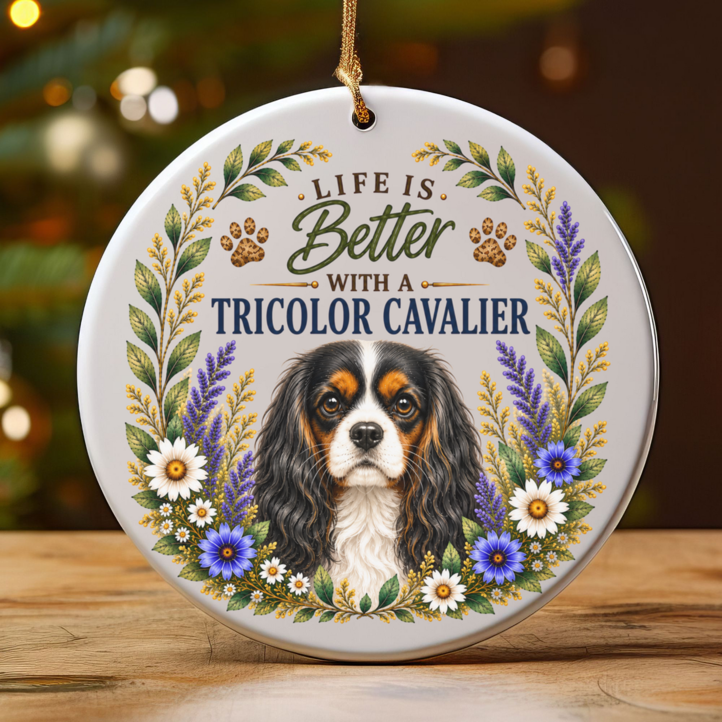 Tricolor Cavalier Ornament, Cavalier King Charles Spaniel Gift, Dog Mom Keepsake, Cavalier Lover Gift