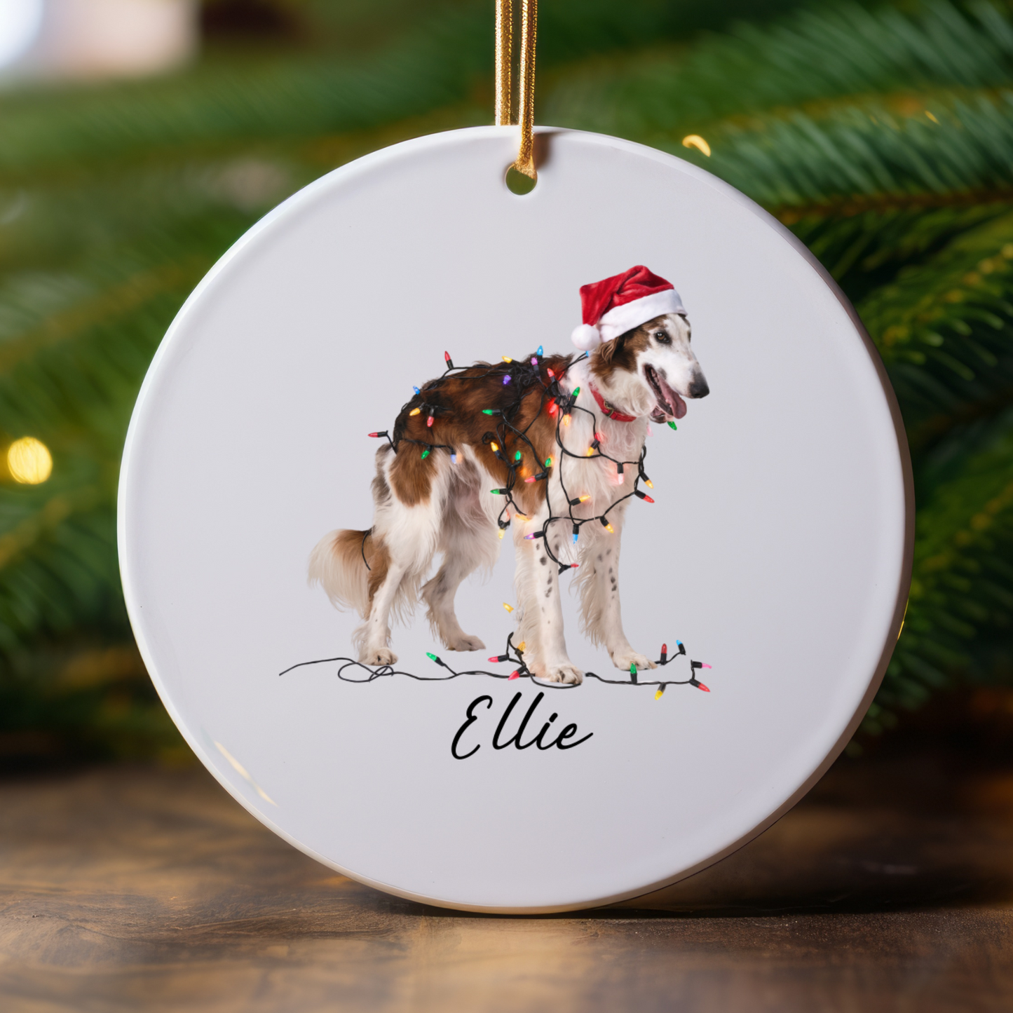 Personalized Borzoi Christmas Ornament, Ceramic Dog Lover Holiday Decor, Customizable Pet Keepsake