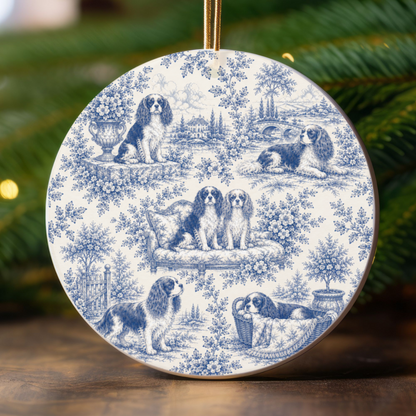 Cavalier French Blue Toile Dog Ornament