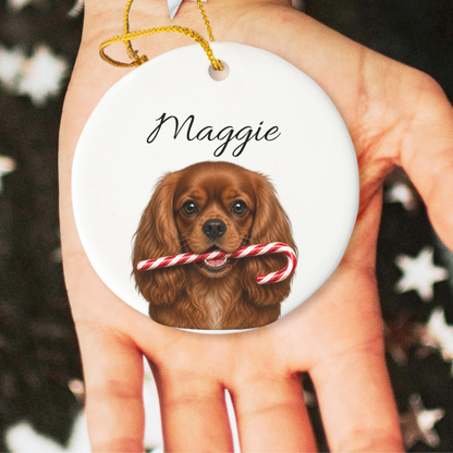 Personalized Ruby Cavalier Candy Cane Ornament