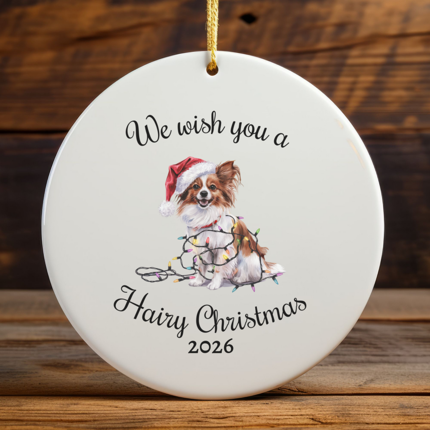 Christmas Papillon Ornament, Christmas Lights Dog Keepsake