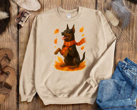 Doberman Autumn Sweater, Dog Lover Fall Apparel, Cozy Pet Sweatshirt Gift, Autumn Dog Fashion