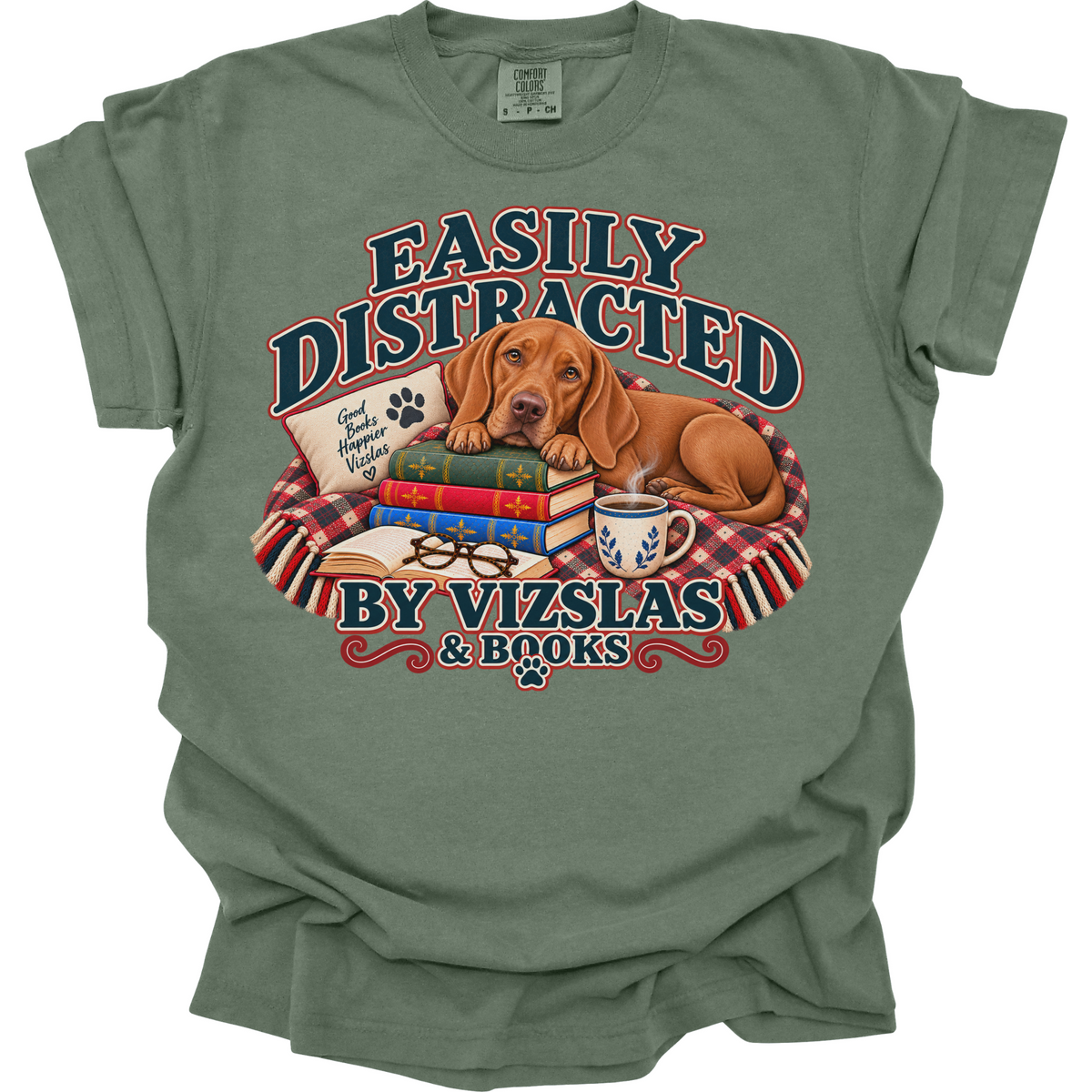Vizsla Shirt, Easily Distracted by Vizslas and Books, Vizsla Mom Book Lover Tee