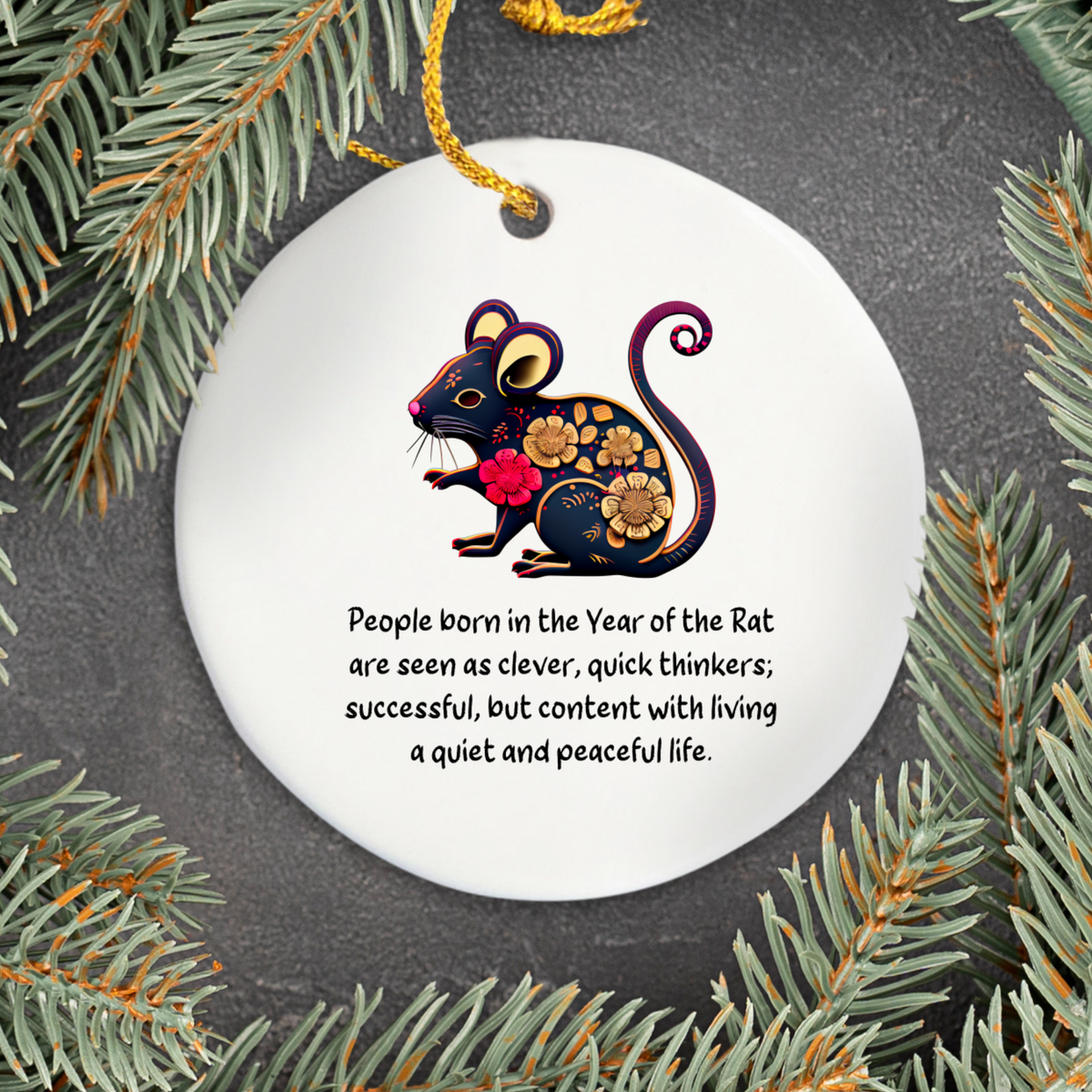 Chinese Zodiac Rat Ornament, Year of the Rat Horoscope Gift for Lunar New Year