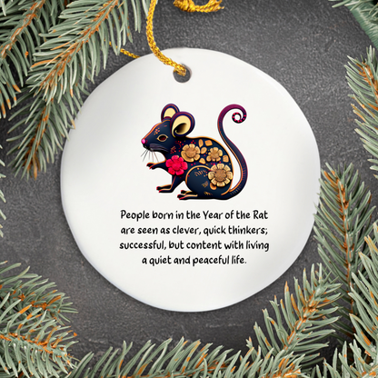 Chinese Zodiac Rat Ornament, Year of the Rat Horoscope Gift for Lunar New Year