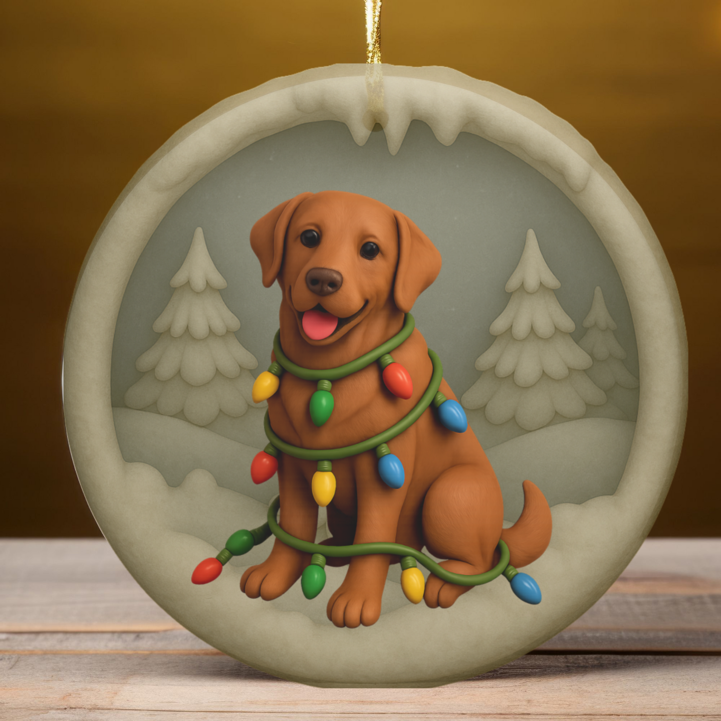 Fox Red Lab Christmas Ornament, Personalized Labrador Retriever Puppy with Holiday Lights, Custom Dog Lover Gift, Tree Decoration