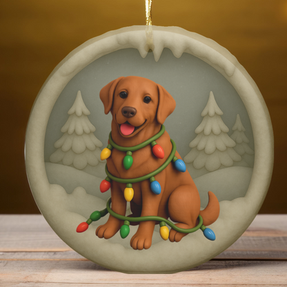 Fox Red Lab Christmas Ornament, Personalized Labrador Retriever Puppy with Holiday Lights, Custom Dog Lover Gift, Tree Decoration