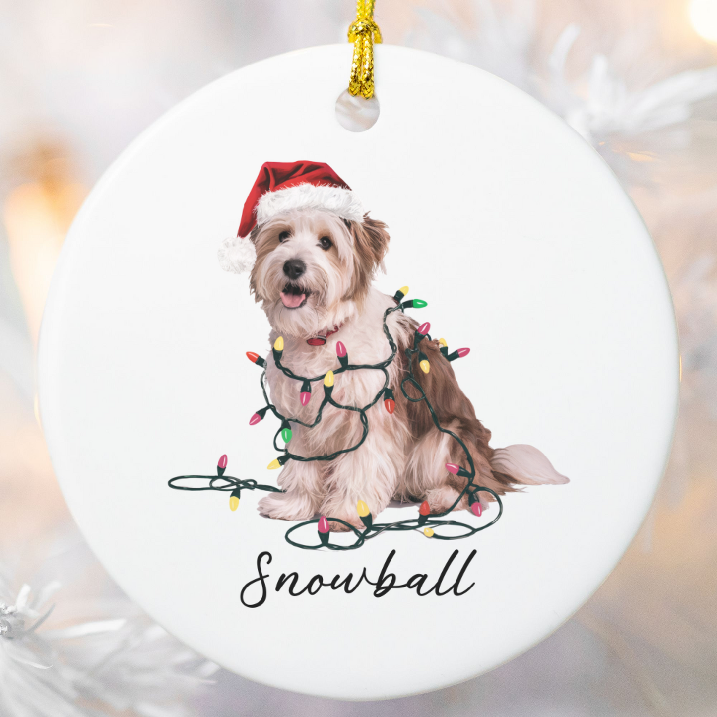 Personalized Coton de Tulear Dog Ornament, Custom Pet Christmas Keepsake, Ceramic Tree Decor
