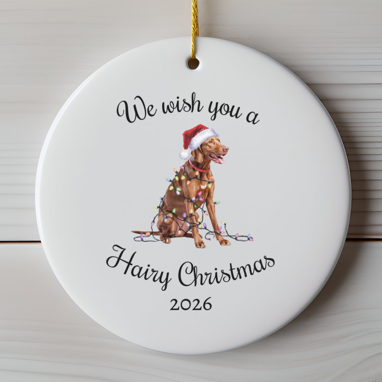 Christmas Vizsla Ornament, Christmas Lights Dog Keepsake