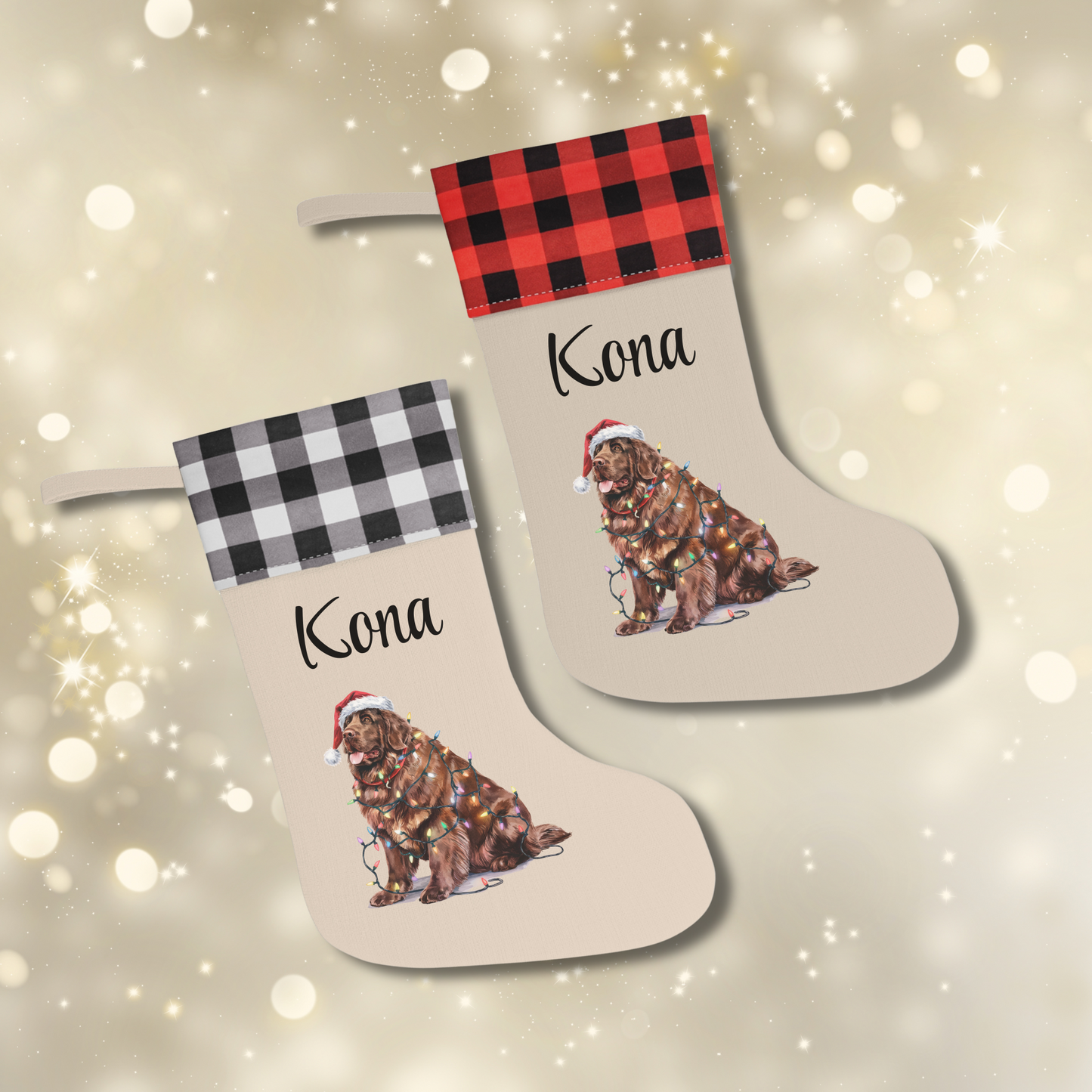 Personalized Brown Newfoundland Christmas Stocking, Holiday Decor Gift for Pet Lovers