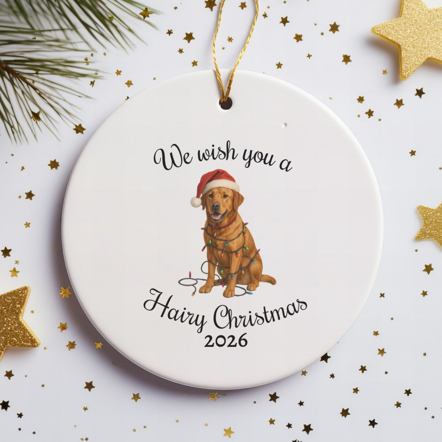 Fox Red Labrador Retriever We Wish You a Hairy Christmas Ornament