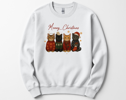 Meowy Christmas Cat Sweatshirt, Cozy Holiday Cat Lover Crewneck Gift