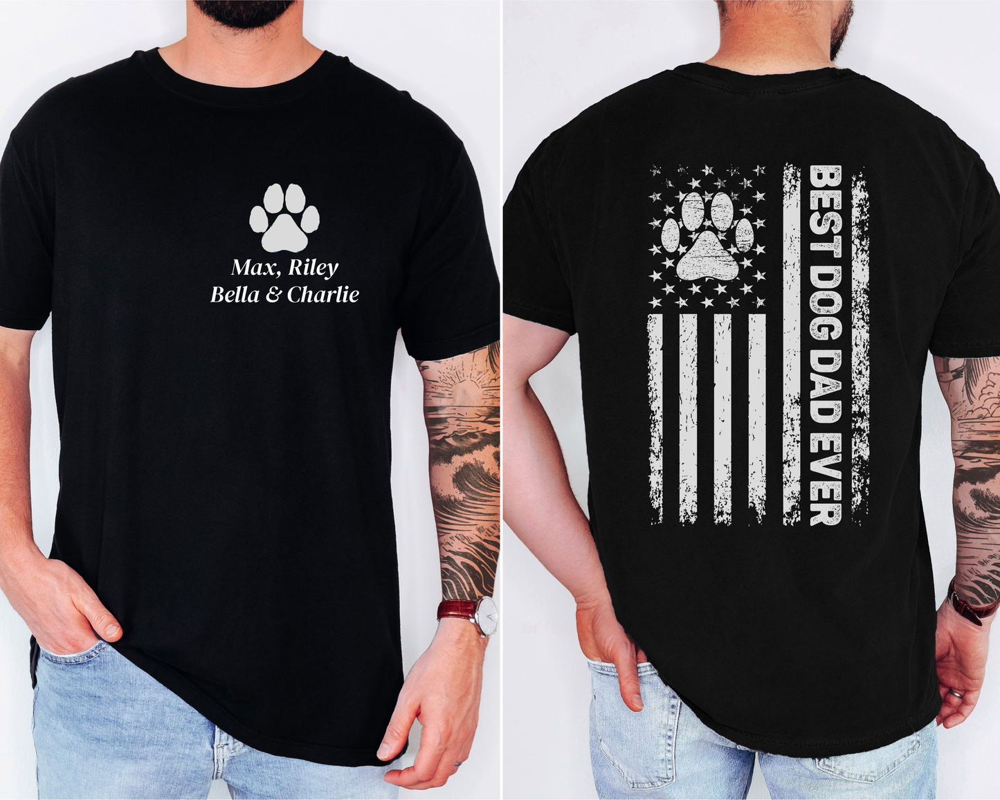 Personalized Best Dog Dad Ever Shirt Custom Paw Print Tee with Dog Names Father’s Day Gift for Dog Lovers