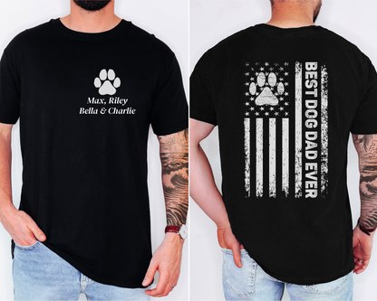 Personalized Best Dog Dad Ever Shirt Custom Paw Print Tee with Dog Names Father’s Day Gift for Dog Lovers