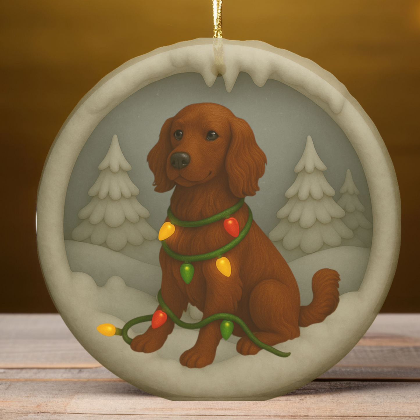 Personalized Irish Setter Christmas Ornament, 3D Clay-Style Dog Keepsake with Lights