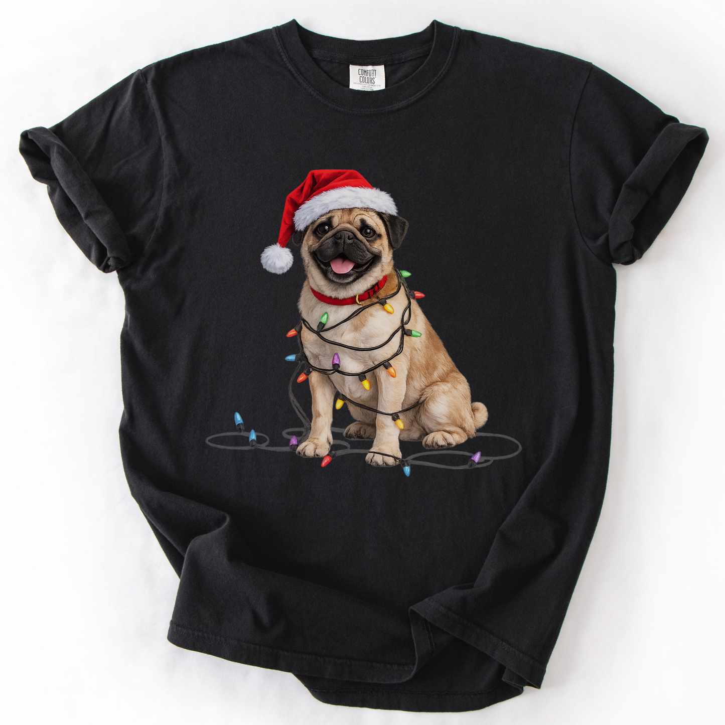 Christmas Fawn Pug Shirt, Christmas Dog Tee, Christmas Lights Dog Tee, Pug Mom Tshirt, Gift for Dog Lover, Pug