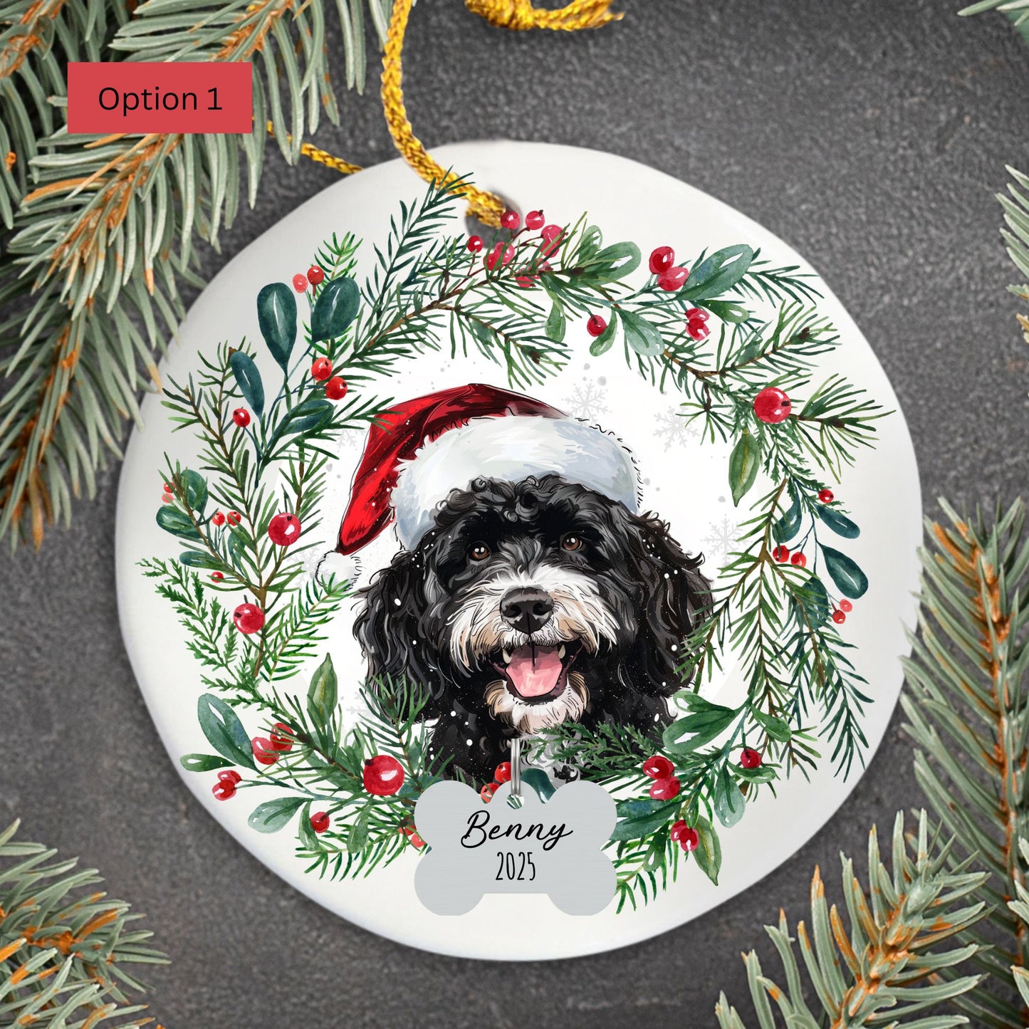 Personalized Portuguese Water Dog Christmas Ornament