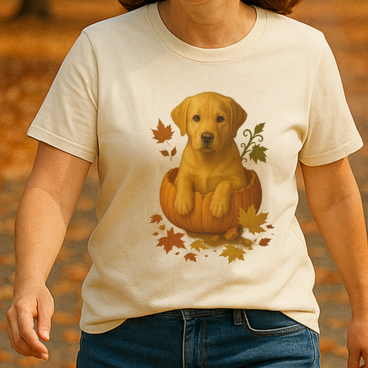 Yellow Lab in Pumpkin Fall Dog Lover Shirt, Cute Autumn Labrador Tee for Dog Moms