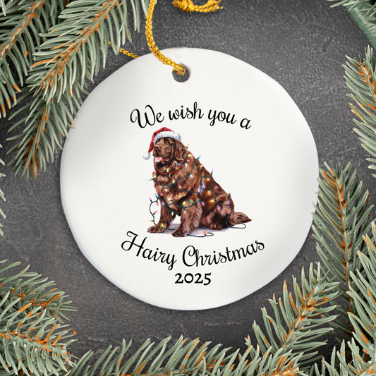 Christmas Brown Newfoundland Ornament, Christmas Lights Dog Keepsake