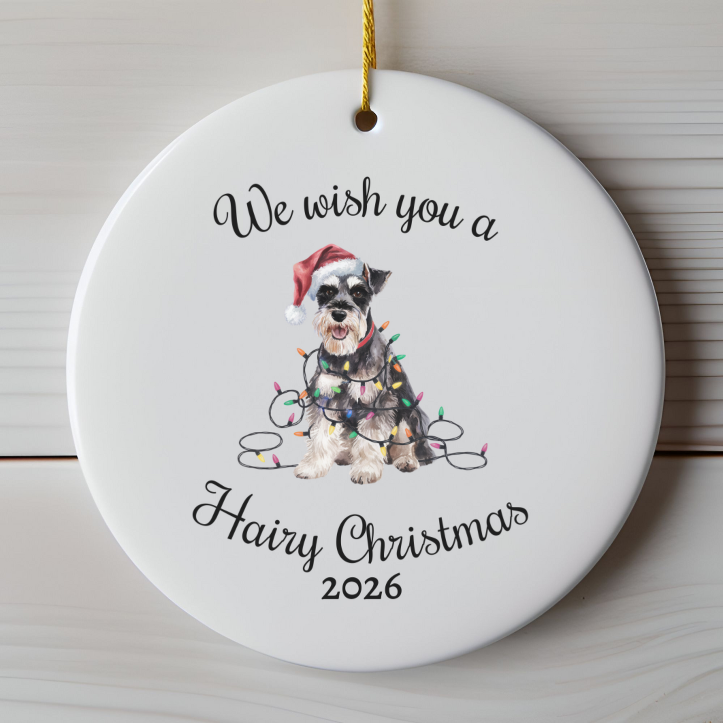 Christmas Schnauzer Ornament, Christmas Lights Dog Keepsake