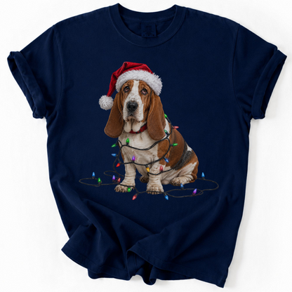 Basset Hound Christmas Lights Shirt, Festive Holiday Tee for Dog Moms & Dads