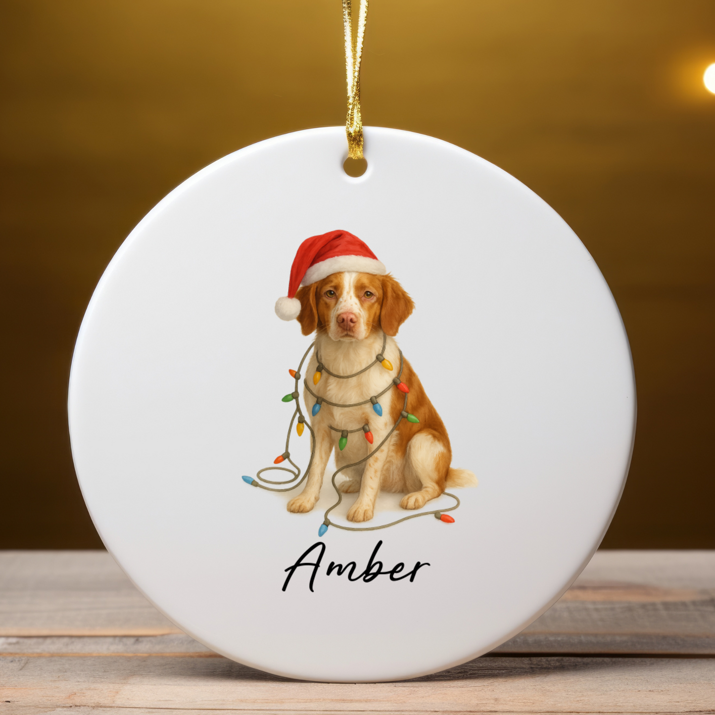 Personalized Brittany Spaniel Ornament, Ceramic Dog Lover Christmas Keepsake