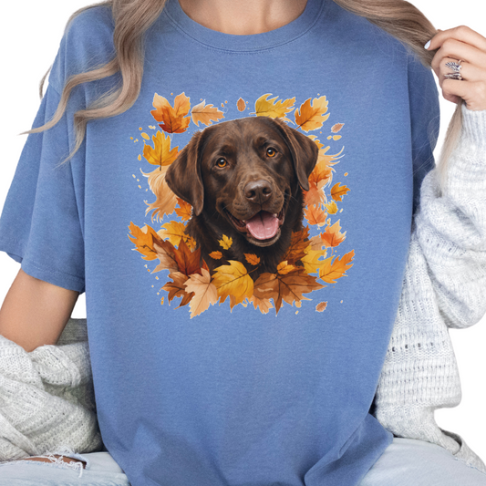 Chocolate Lab Fall Shirt, Autumn Dog Mom Comfort Colors Tee
