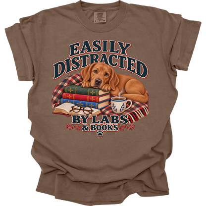 Fox Red Lab Shirt, Easily Distracted by Labs and Books, Labrador Mom Book Lover Tee