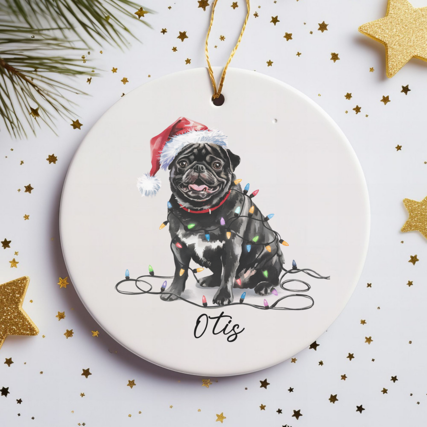 Black Pug Ornament, Personalized Pet Keepsake