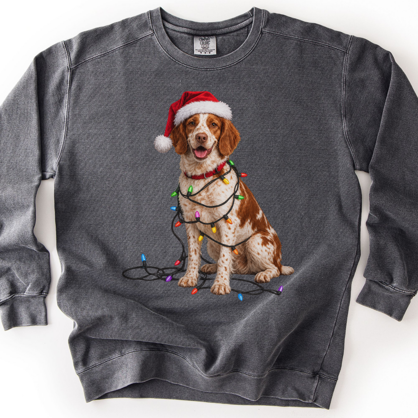 Brittany Spaniel Christmas Lights Sweatshirt