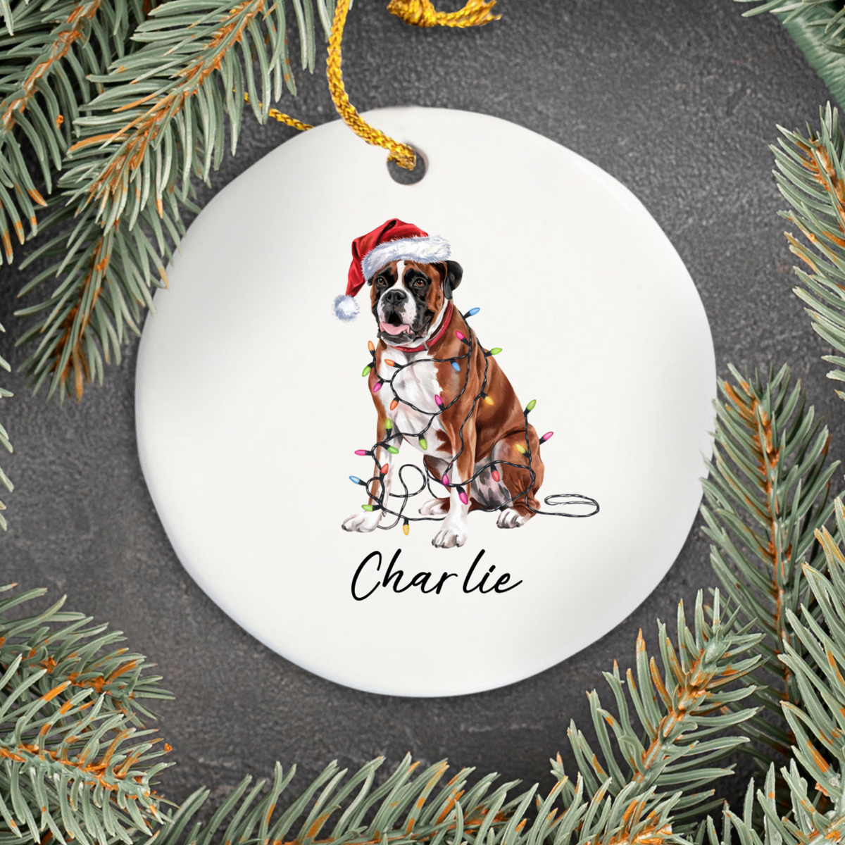Boxer Dog Christmas Ornament, Personalized Pet Keepsake, Ceramic Dog Lover Gift, Custom Boxer Decor, Unique Pet Tree Decoration