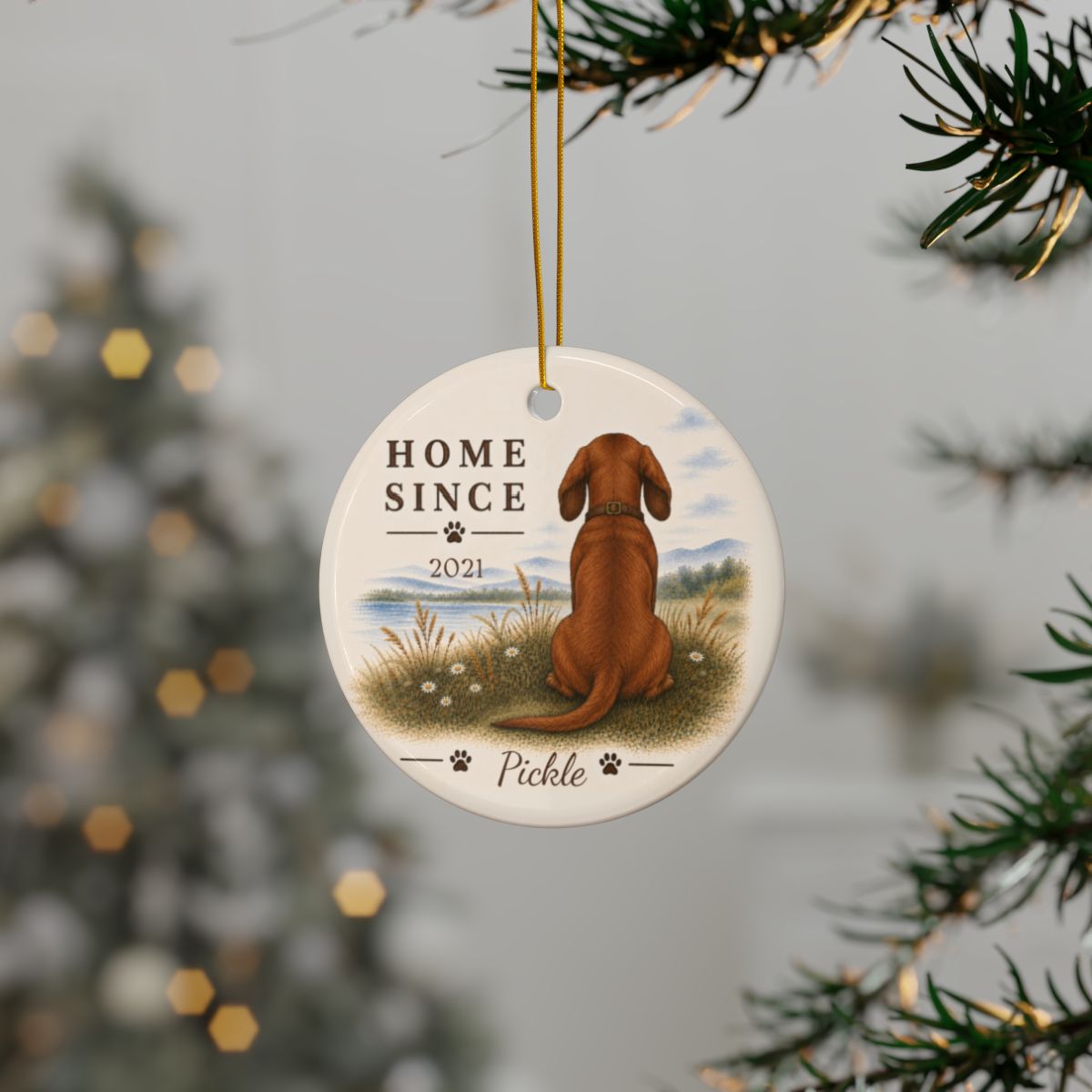 Personalized Red Dachshund Ornament, Double Sided Gotcha Day Gift, Custom Dog Keepsake