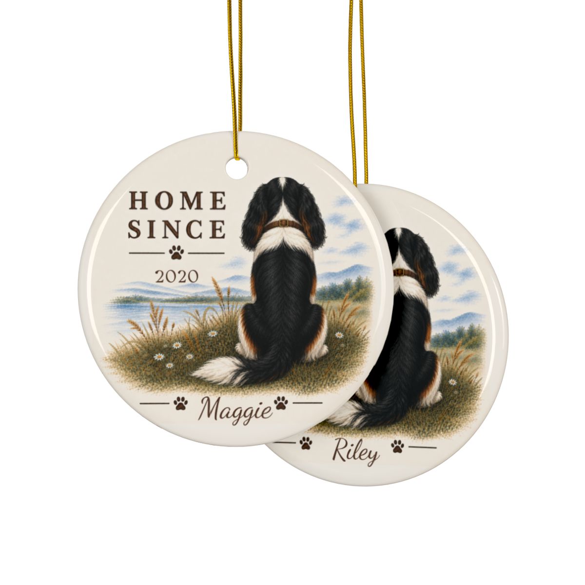 Personalized Tricolor Cavalier Ornament, Double Sided Gotcha Day Gift, Custom Dog Keepsake