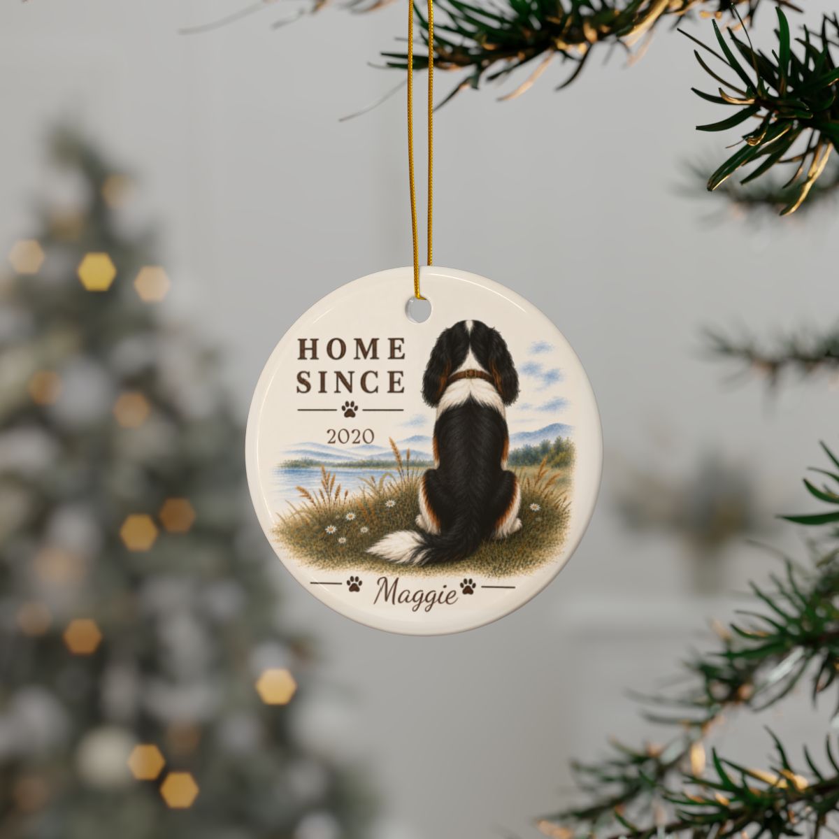 Personalized Tricolor Cavalier Ornament, Double Sided Gotcha Day Gift, Custom Dog Keepsake